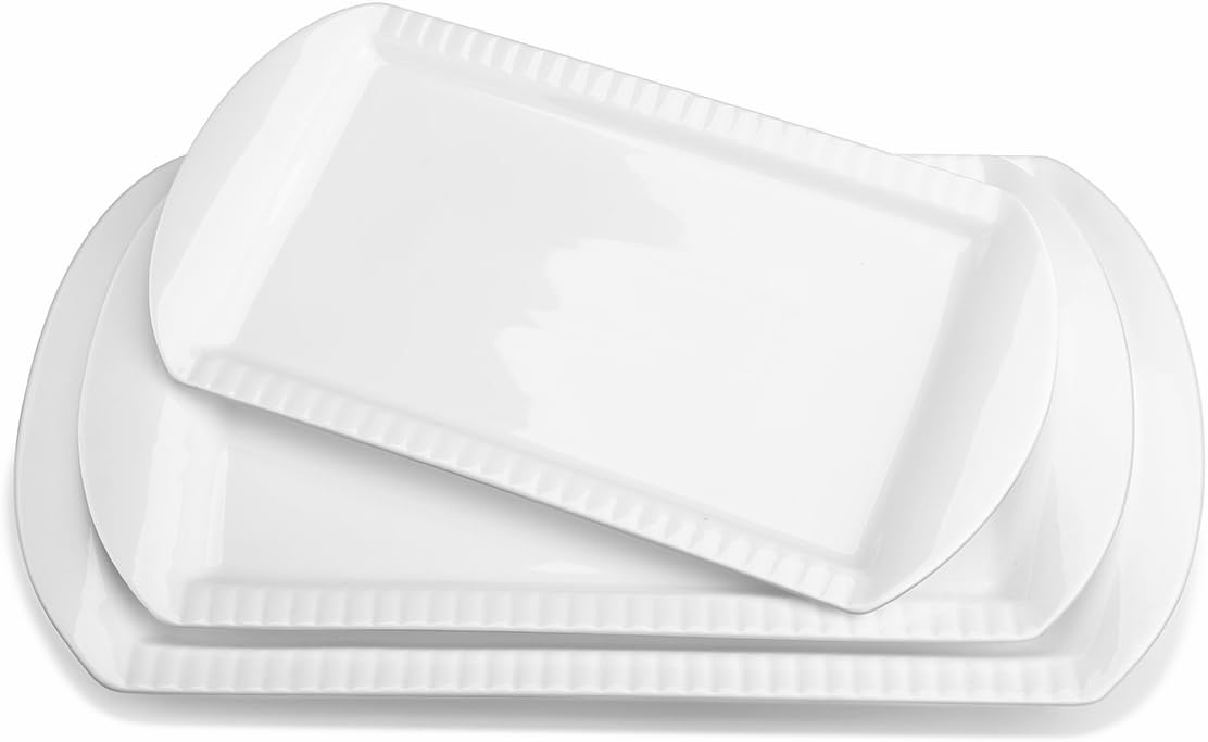 LIFVER Amazon.com | LIFVER Extra Large Serving Platters, 16"/14"/12" Ceramic Rectangle Serving Trays, Serving Dishes for Entertaining, White Platters for Serving Food Party, Turkey Platter for Thanksgiving, Set of 3