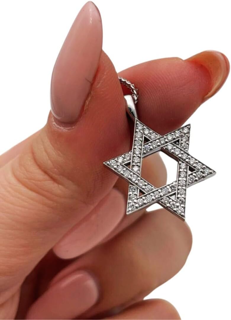 Generic Magen David Necklace Charm in Solid 18k Gold, Diamond Studded Star of David Pendant, Jewelry from Israel