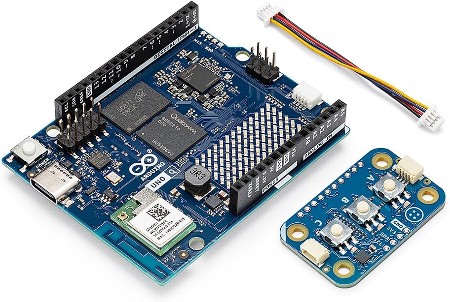 Arduino UNO Q 4GB + Modulino Buttons — Plug‑and‑Play Qwiic Sensor/Actuator Bundle for AI, IoT, Robotics & Prototyping | Linux + Arduino | No‑Solder Modular Expansion