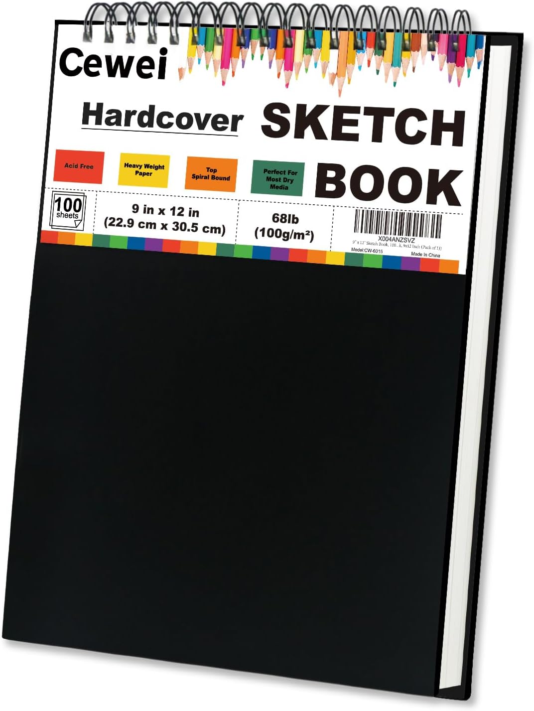 Generic 9" x 12" Sketch Book, Top Spiral Sketchbook, 100 Sheets Sketch Pad, 68 lb/100 GSM Drawing Paper Pad