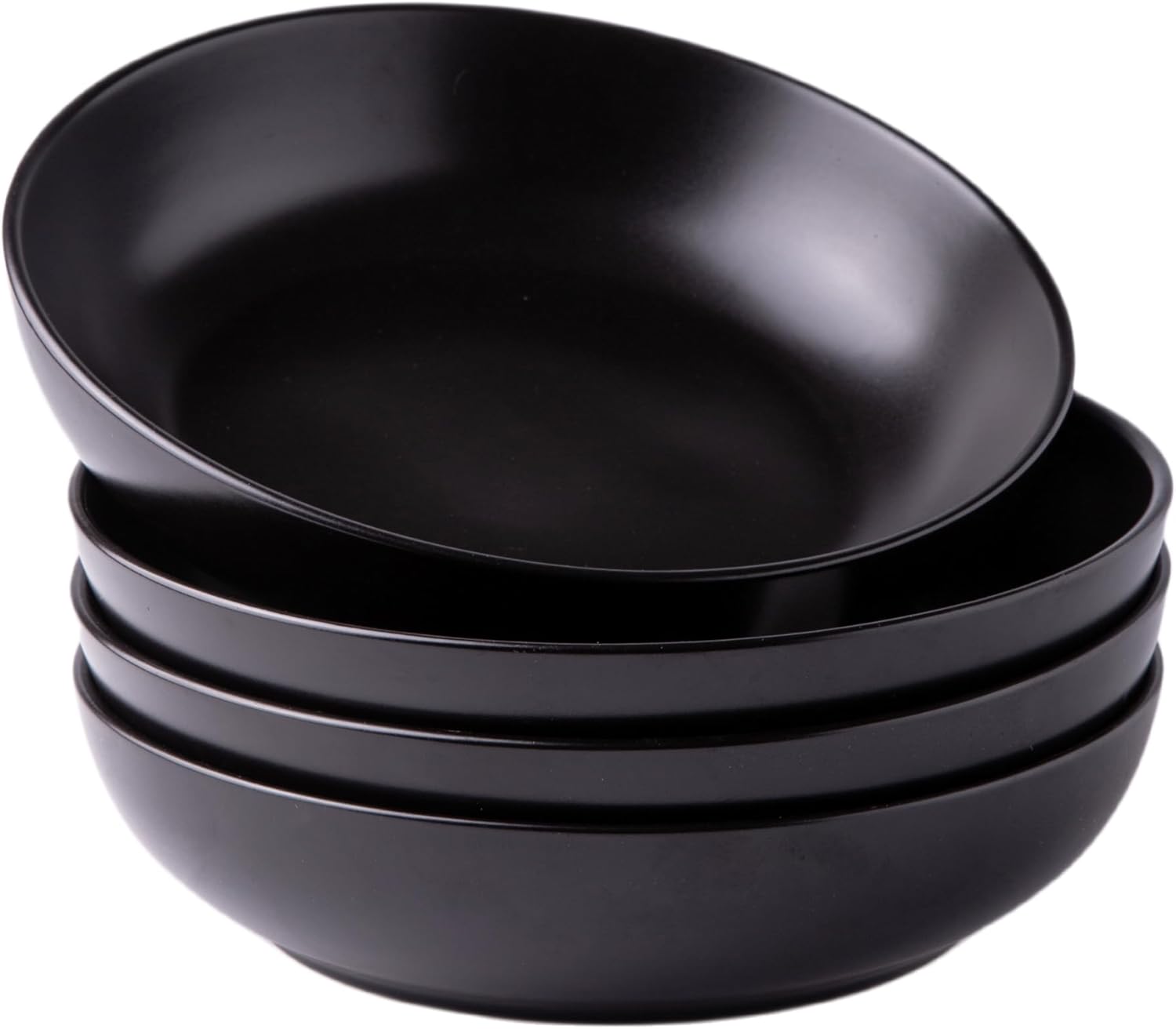AmorArc 8.5 Inch Stoneware Pasta Bowls, 32oz Large Bowls Set of 4 for Kitchen, Wide Bowls for Pasta,Salad,Oatmeal, Microwave&Dishwasher Safe, Matte Black