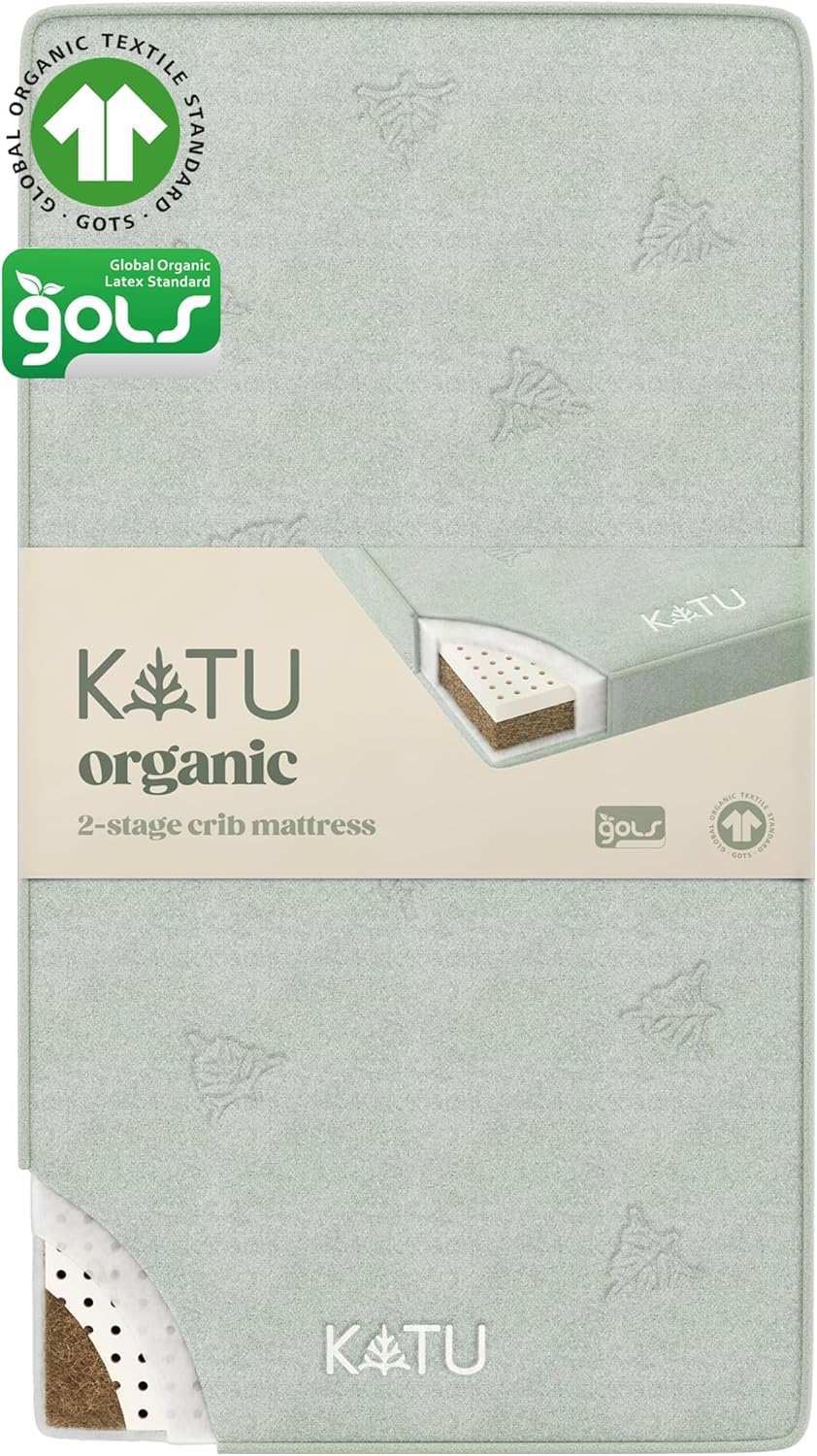 KATU 100% Organic 2-Stage Crib Mattress w/Free $70 Organic Waterproof Protector Pad for Infant/Newborn/Toddler Safe Non-Toxic Hypoallergenic Breathable GOTS w