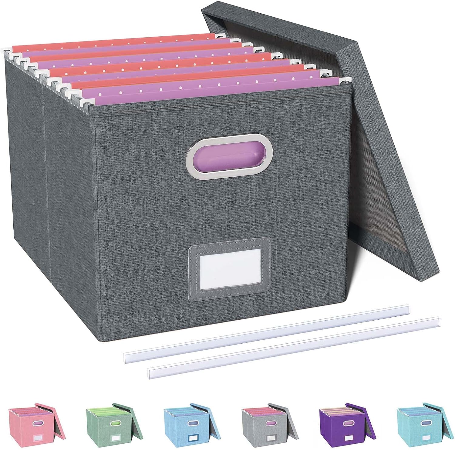 Generic 4 Pack File Storage Organizer - Portable Filing Box with Lid, Fits Letter/Legal Size, Dark Gray