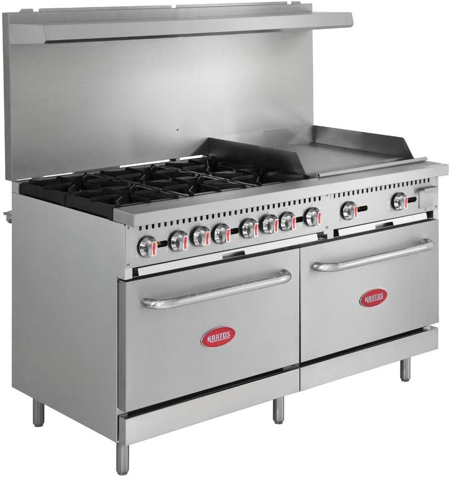 Kratos Commercial Gas Range, Oven & Griddle - 6 Burners, 2 Full Size Ovens