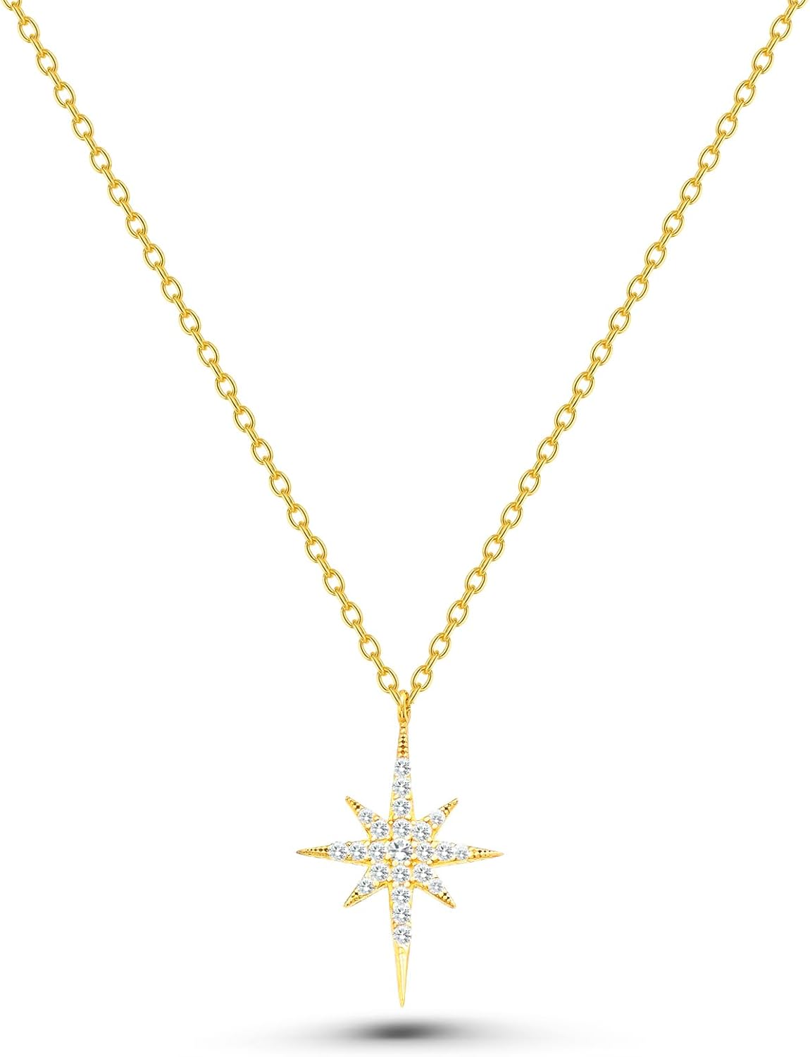 kk goldjewelry 14K Real Gold North Star Pendant, Minimalist Gold Celestial Necklace, Dainty Custom North Star Necklace