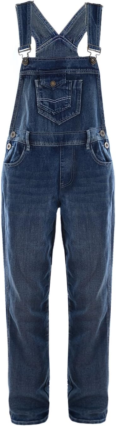 Anna-Kaci Womens Vintage Wash Straight Leg Denim Overalls With Pocket Bib