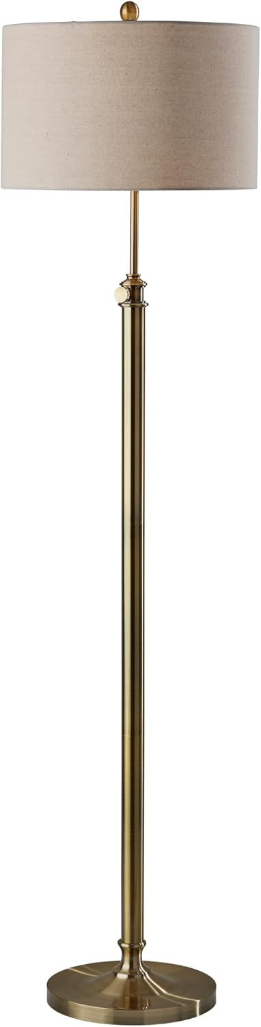 Adesso Antique Brass Floor Lamp with Oatmeal Linen Shade