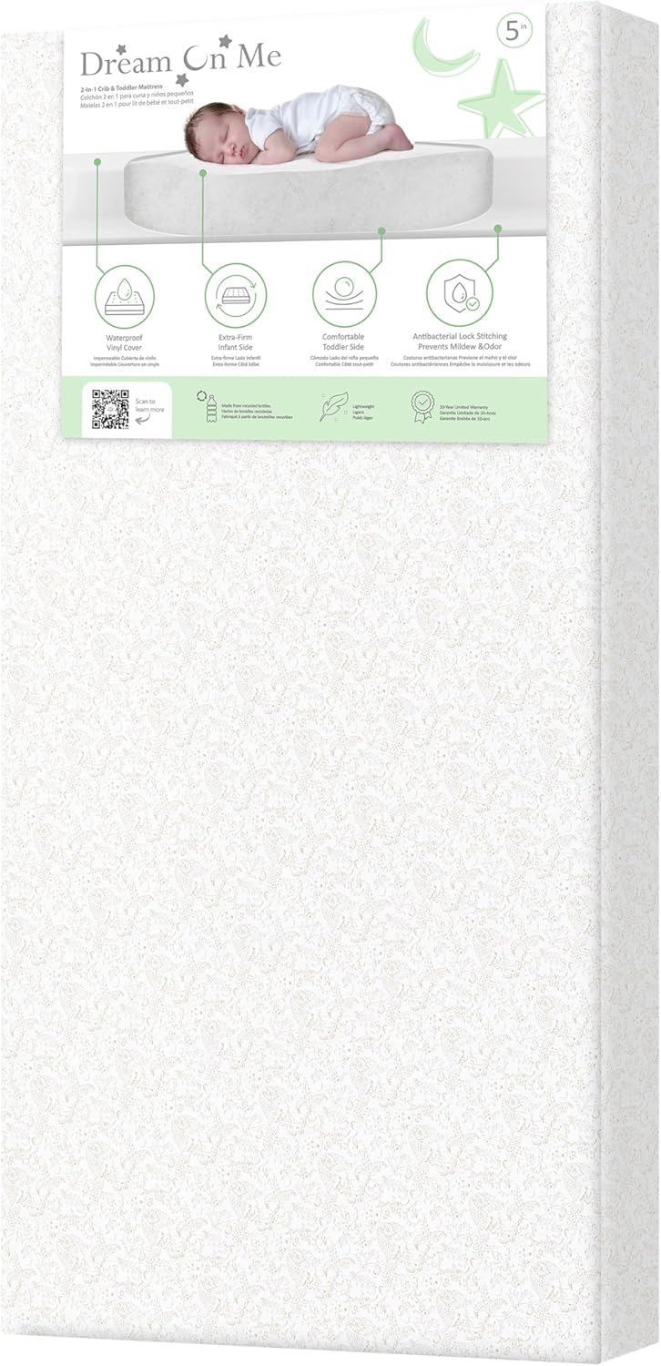 Dream On Me Serene Snooze 2-in-1 Crib Mattress, Dual-Sided for Infants & Toddlers, Waterproof Cover, GREENGUARD Gold Certified, Fits Full Size Crib & Toddler Bed, 52" x 28" x 5"