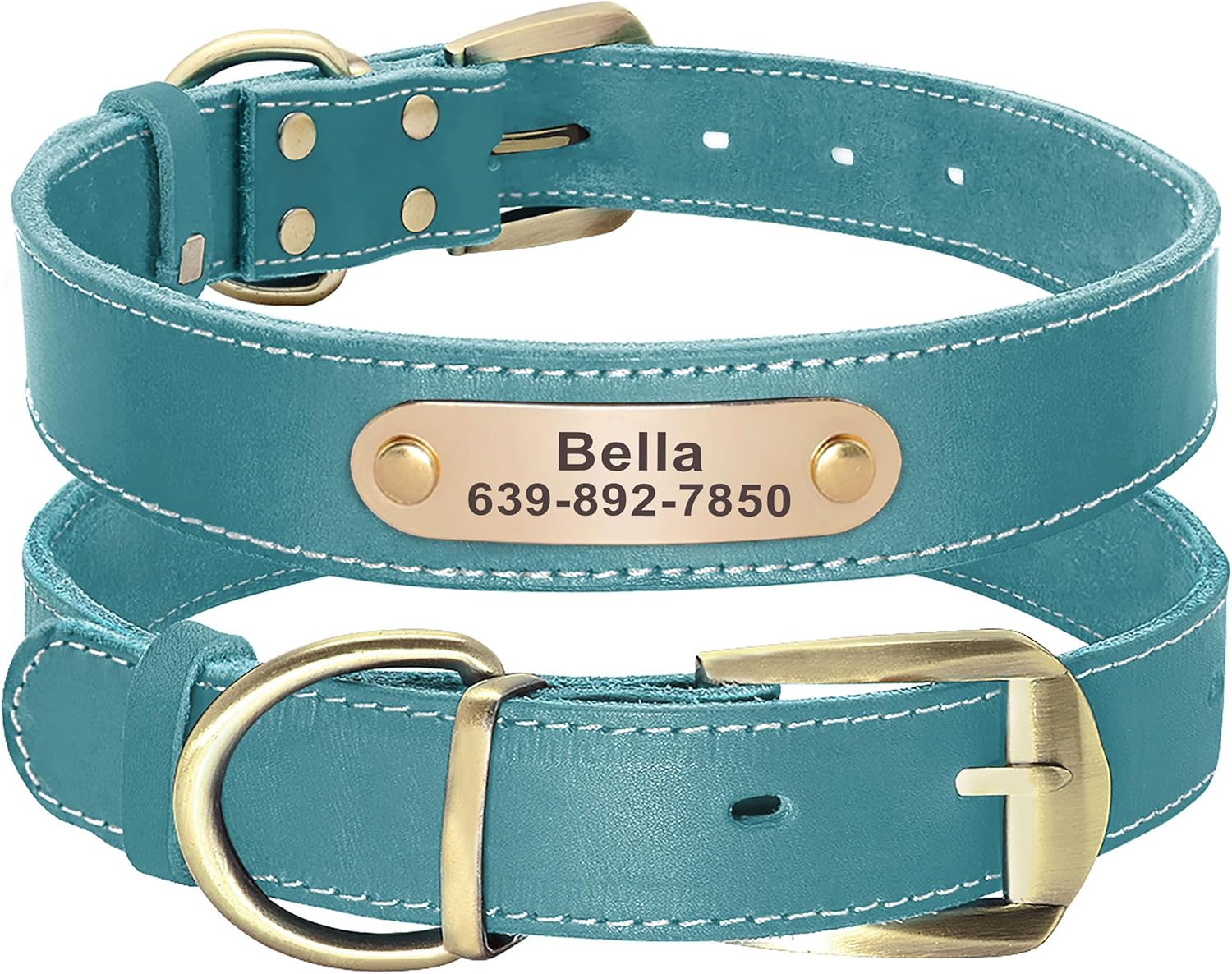 Didog Genuine Leather Dog Collars with Engraved Nameplate, Personalized Soft Leather Dog Collar with Custom ID Tag, Brown/Green/Red for Small Dogs (XS,Blue)