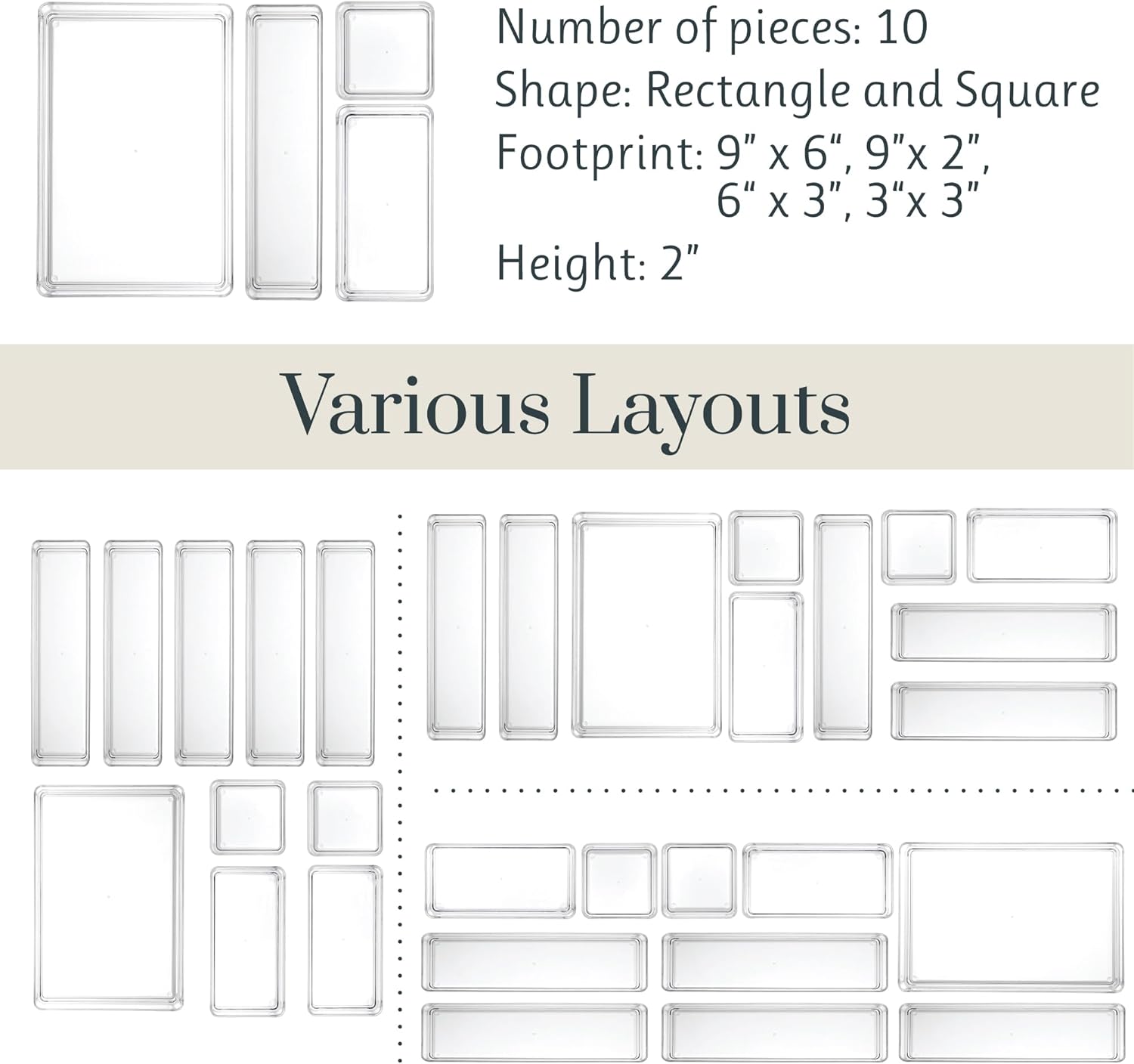SimpleSort 10-Piece Clear Drawer Organizer Set