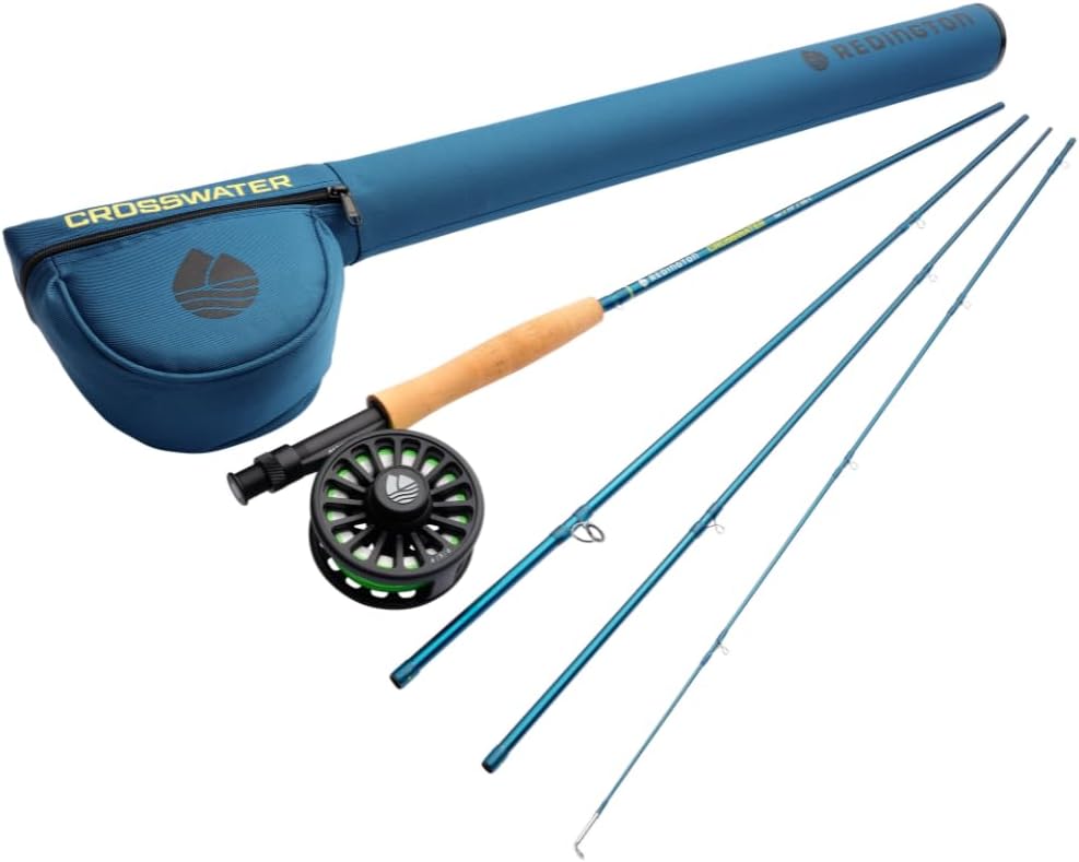 Redington Crosswater Fly Fishing Outfit – 4-Piece 9' 5WT Fly Rod with Crosswater Reel, Rio Mainstream WF5F Fly Line & Zippered Travel Case – Complete Starter Kit
