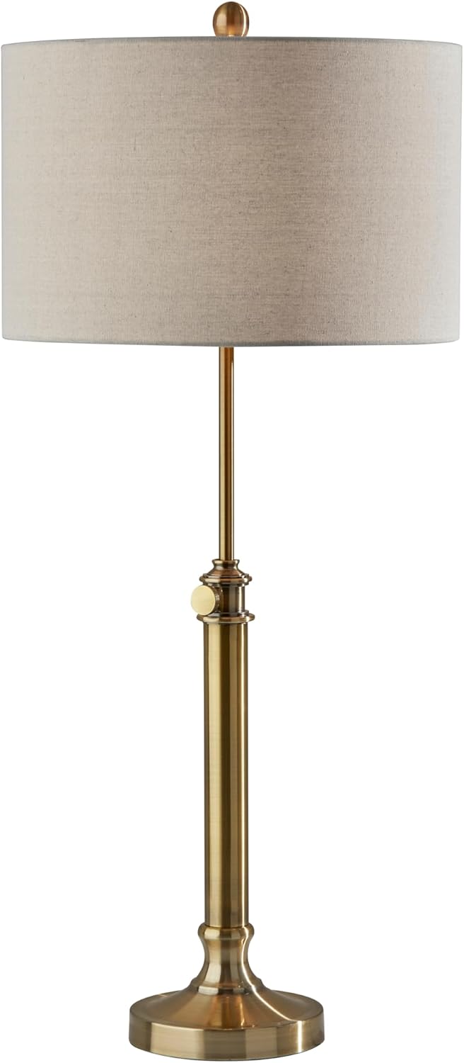 Adesso Antique Brass Table Lamp with Oatmeal Linen Shade