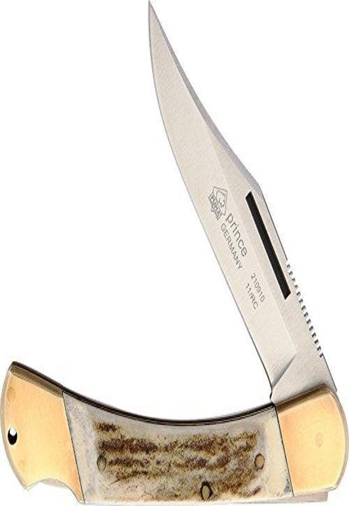 PUMA® Prince, Stag Pocket Folding Knife - Spanish 1.4116 Steel - Clip Point Style - 3.7" blade, 1/8" thick, total length closed 4.9", open 8.7" - Lock Back Folder