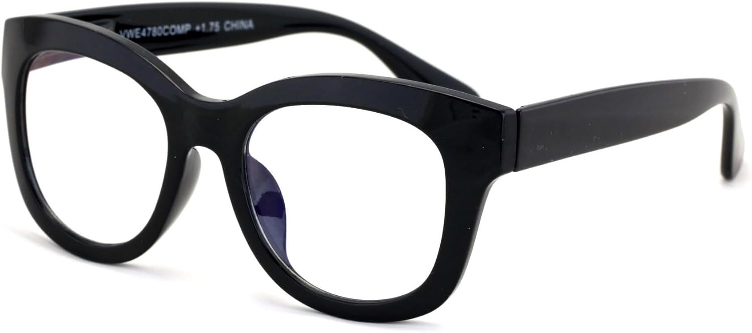 Generic Women Bold Thick Round Eyeglasses Clear Lens Fashion Glasses Frame Black Brown Anti-Blue UV Protection