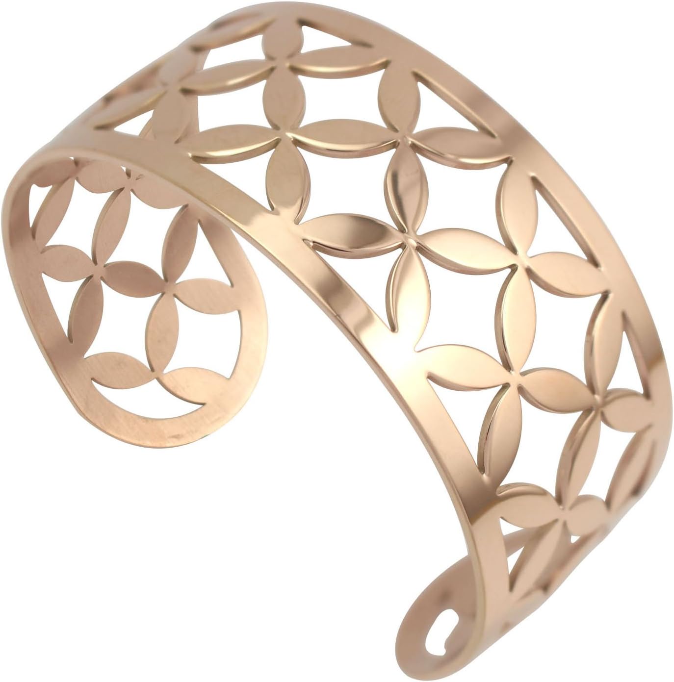 COUYA Rose Gold Plated Stainless Steel Cuff Bracelets European Modern Flower Leaf Design Silver Bangle for Women (rose gold)