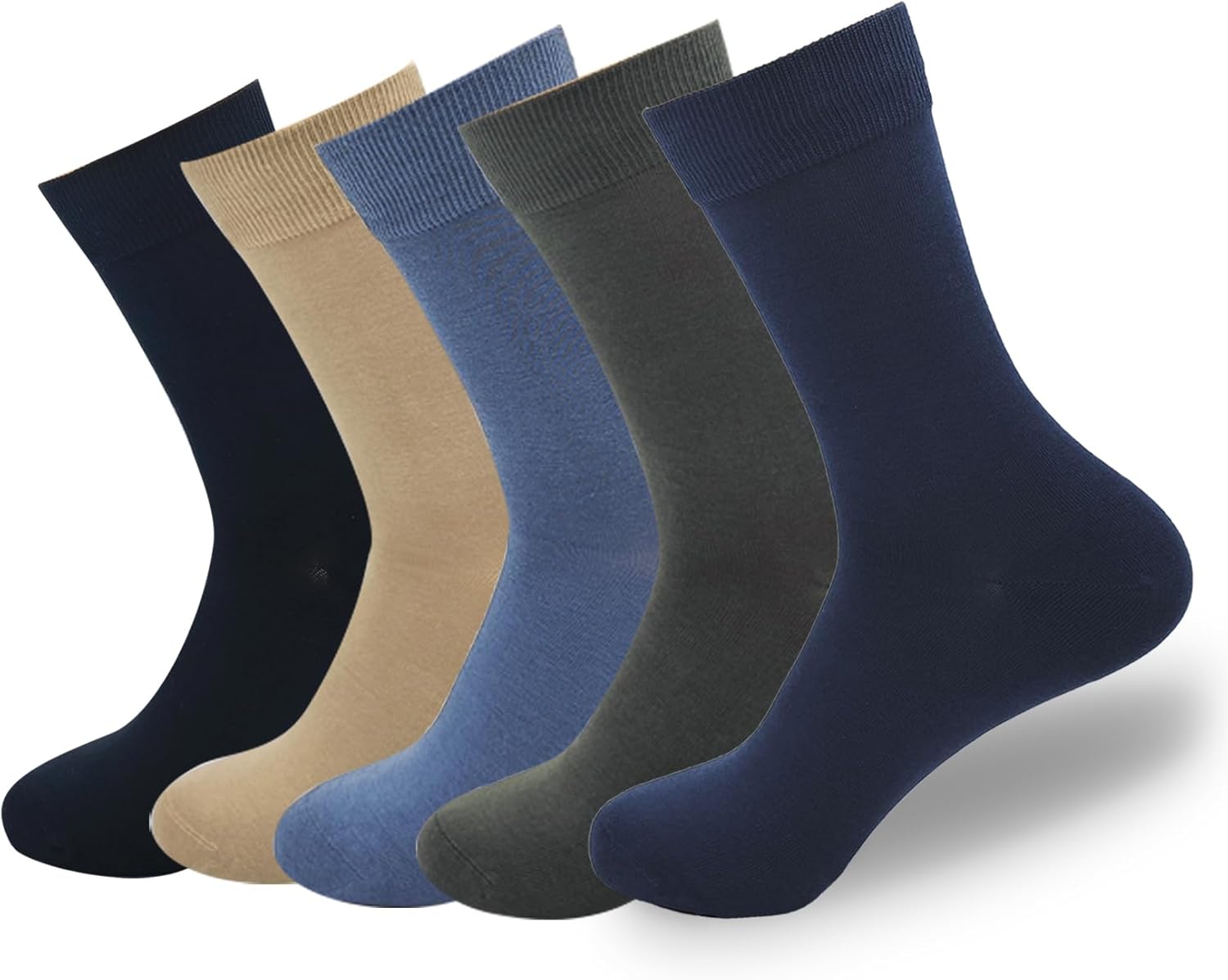 ZMSIGI Men's 100% Cotton Socks 5 Pairs Pack Solid Color Soft Flat Toe Seamless Breathable Crew Socks