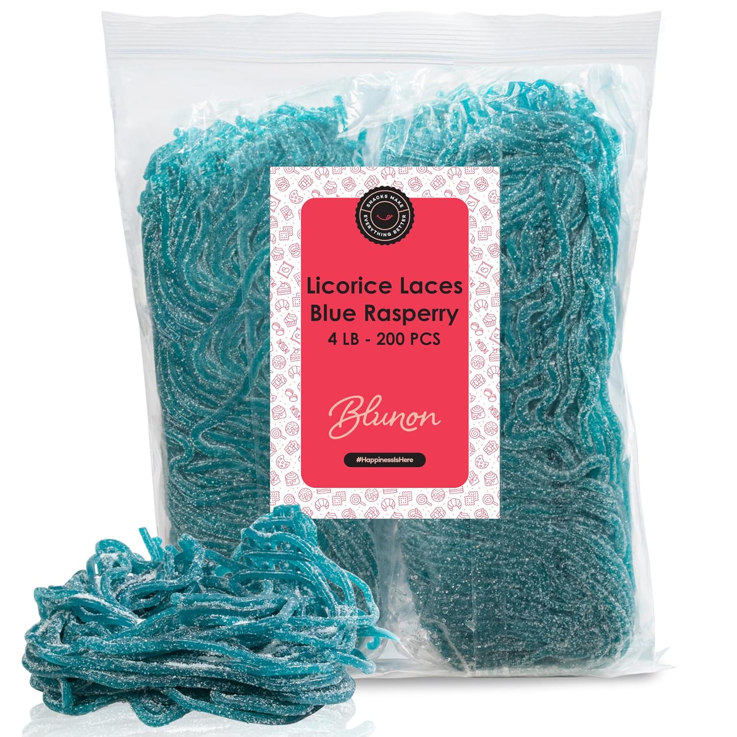 Licorice Laces Sour Candy - Blue Raspberry Sour Straws - 4 Pounds Bulk Strings for Candy Buffet - 200 Pieces