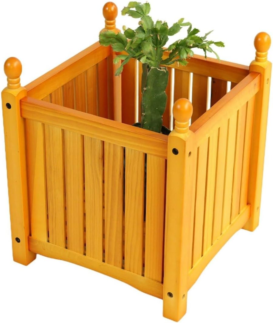 FRITHJILL Wooden Planter Box Square 15.75" - Teak Finish Garden Planter