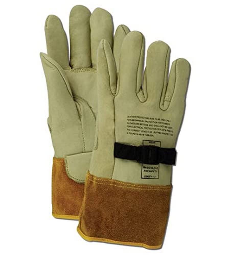 MAGID Leather Lineman Electrical Protector Work Gloves, 1 Pair, Size 8, 60611PS8, for Use with Rubber Insulated Gloves, Tan