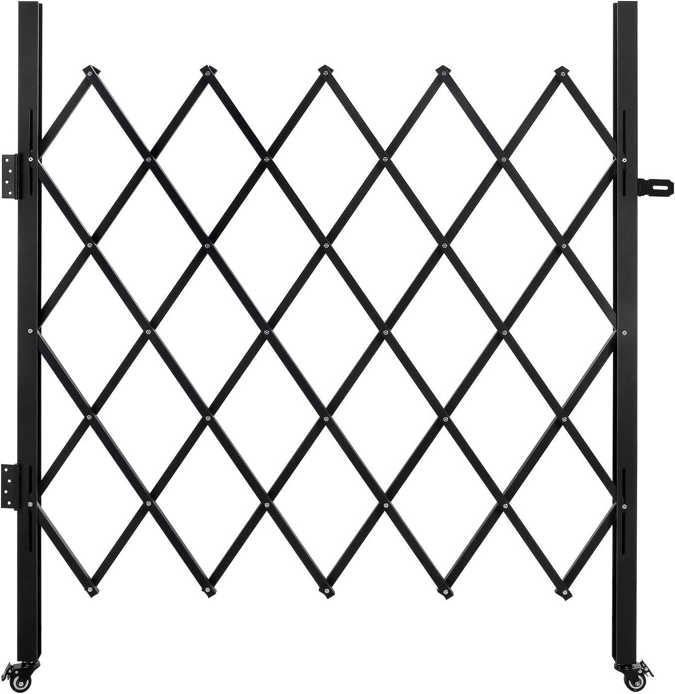 KODOM Folding Scissor Door Gate - 65.75''W X 59.06''H Steel Barricade with 360 Wheels & Padlock
