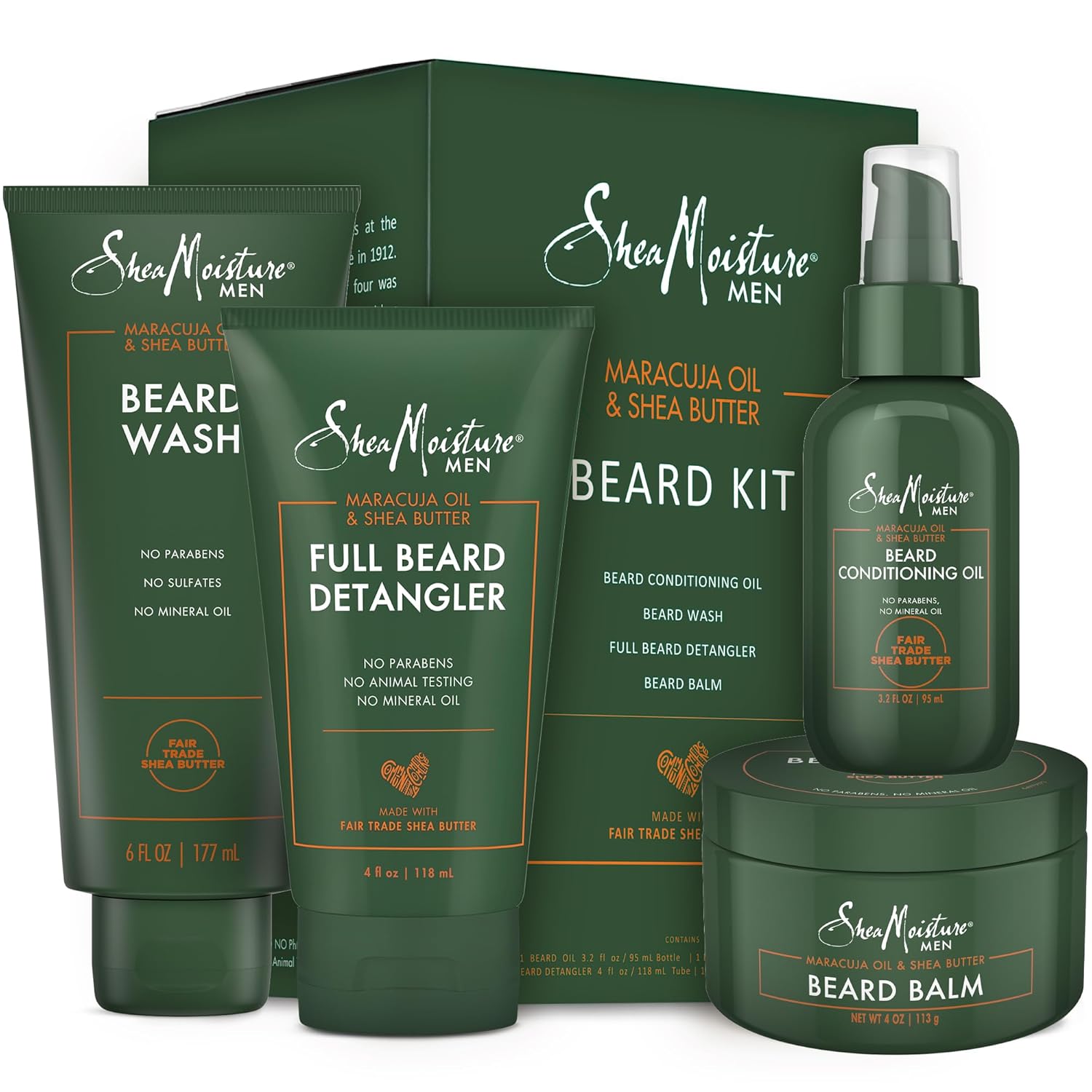 SheaMoisture Beard Kit for Men – Beard Wash, Conditioning Beard Oil, Full Beard Detangler + Beard Balm