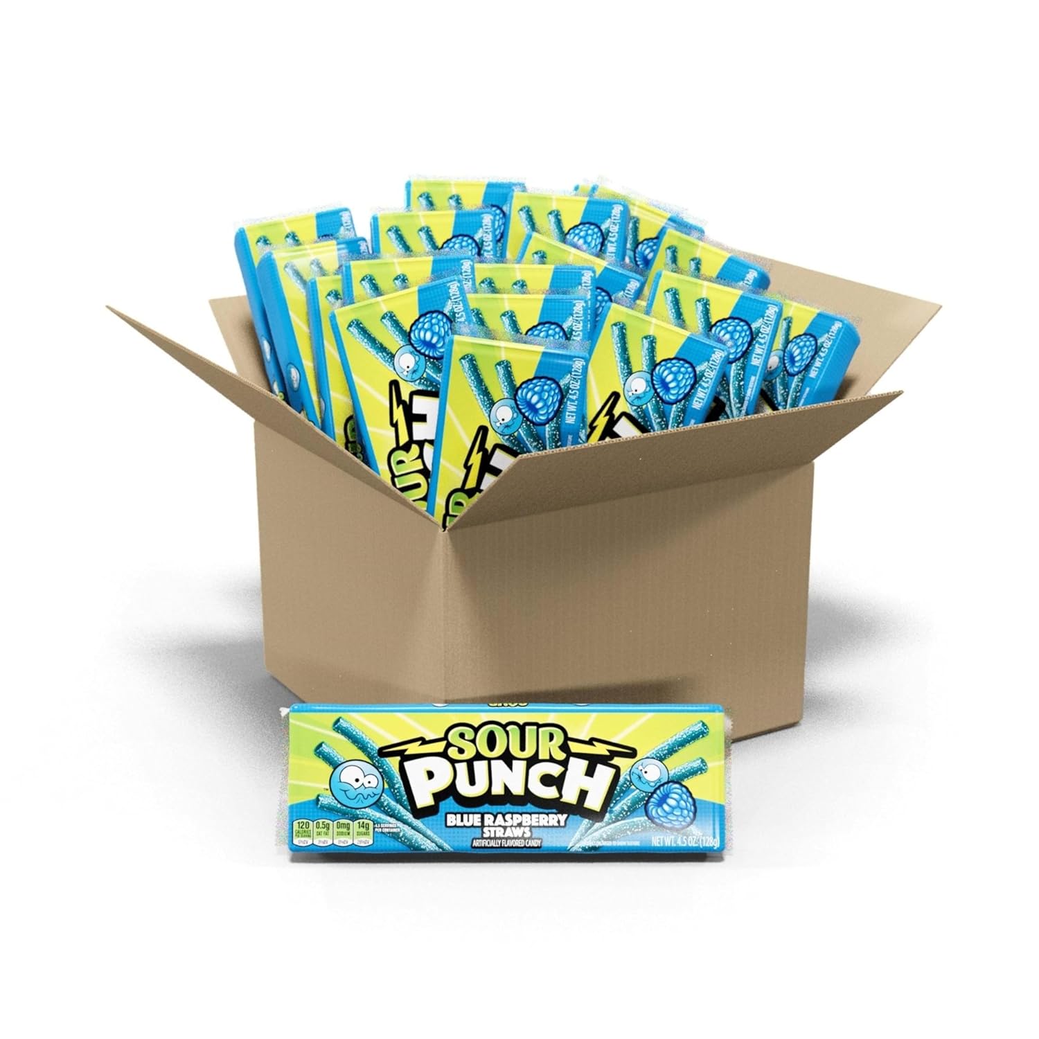Sour Punch Blue Raspberry Straws, 4.5 oz Tray, 24-Pack