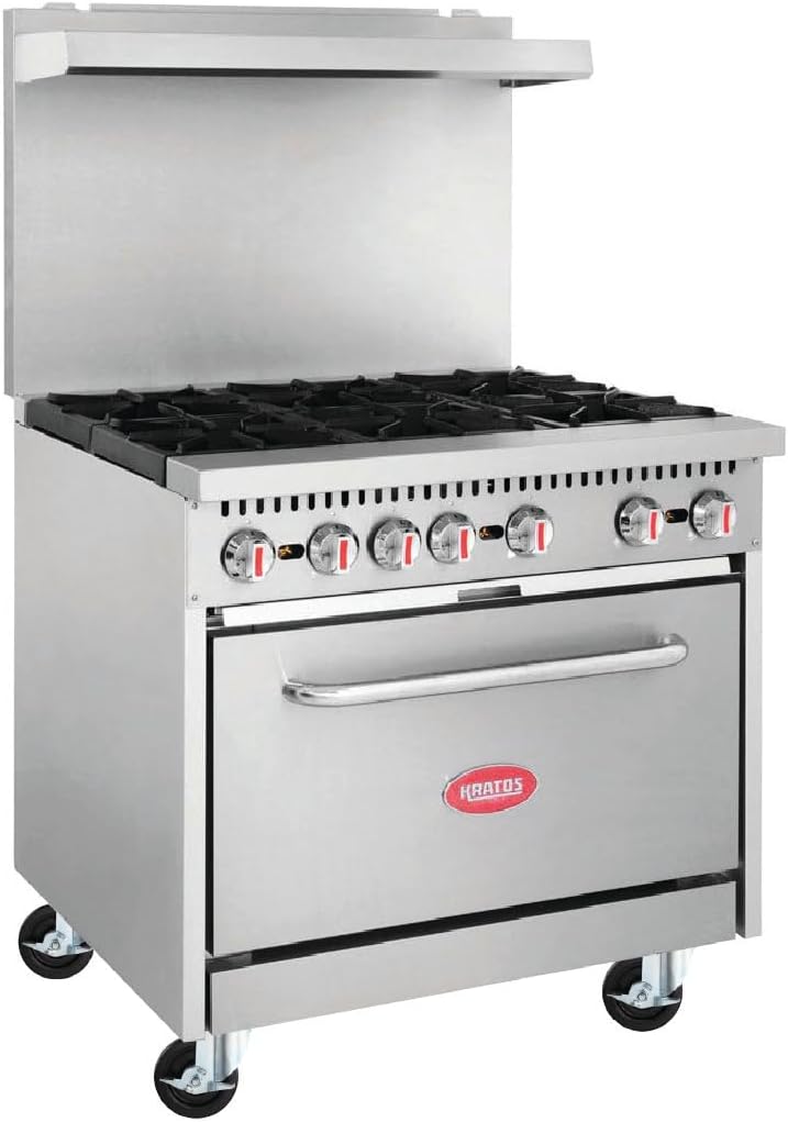 Kratos 36" Commercial Gas Range & Oven, 6 Burners and Full Size Oven