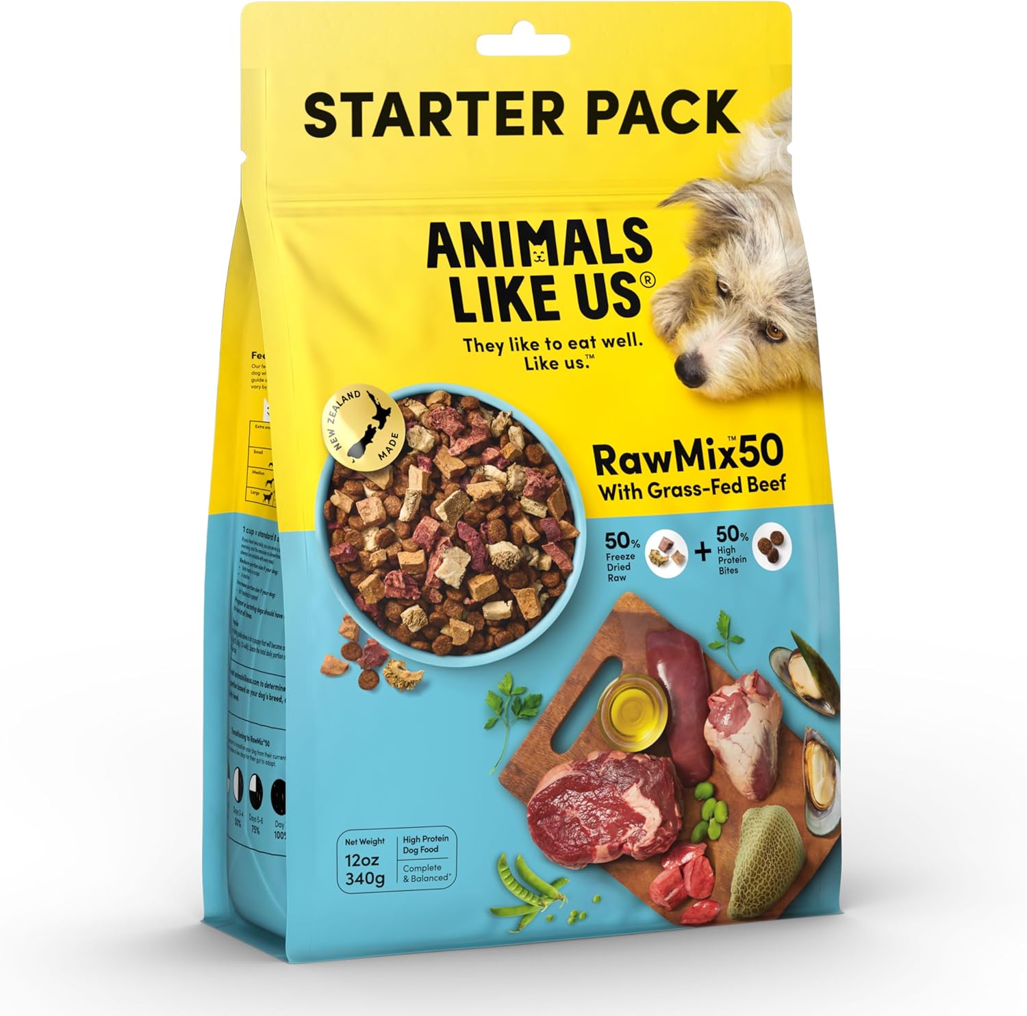 Animals Like Us RawMix 50 New Zealand Grass-Fed Beef Freeze-Dried Raw Mix Dog Food, 50% Raw + Kibble, High Protein, Grain-Free, Non-GMO, 12 oz
