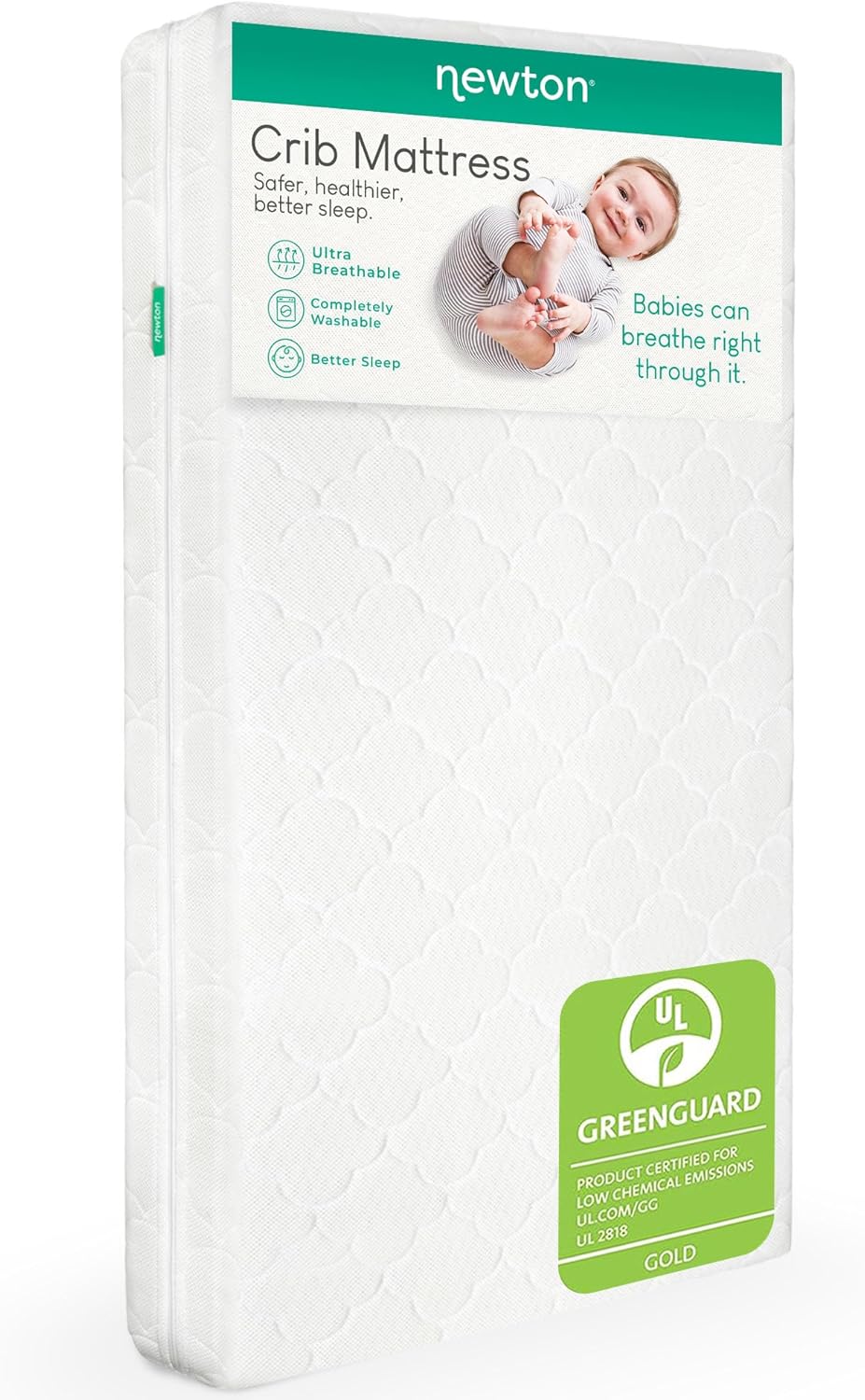 Newton Baby Crib Mattress and Toddler Bed - Ultra-Breathable Proven to Reduce Suffocation Risk, Washable Core & Cover, All-Stages, Infant to Toddler, Deluxe 5.5" Thick - White
