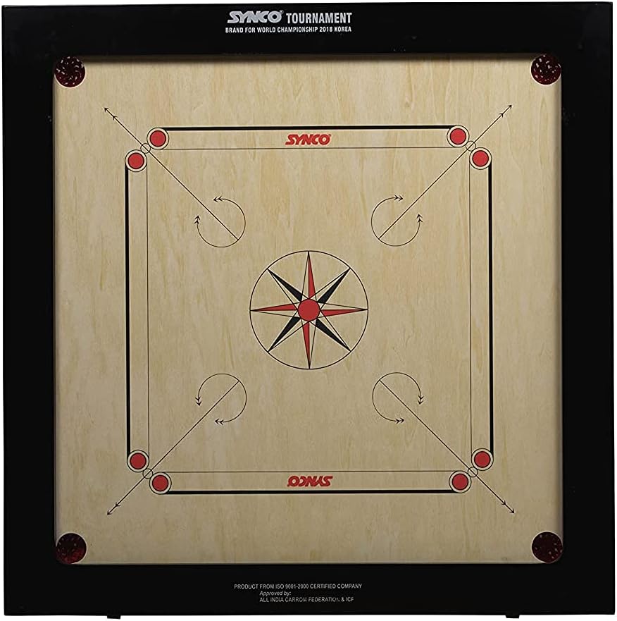 Synco Full Size Carrom Board with Wooden Coins and Professional Striker