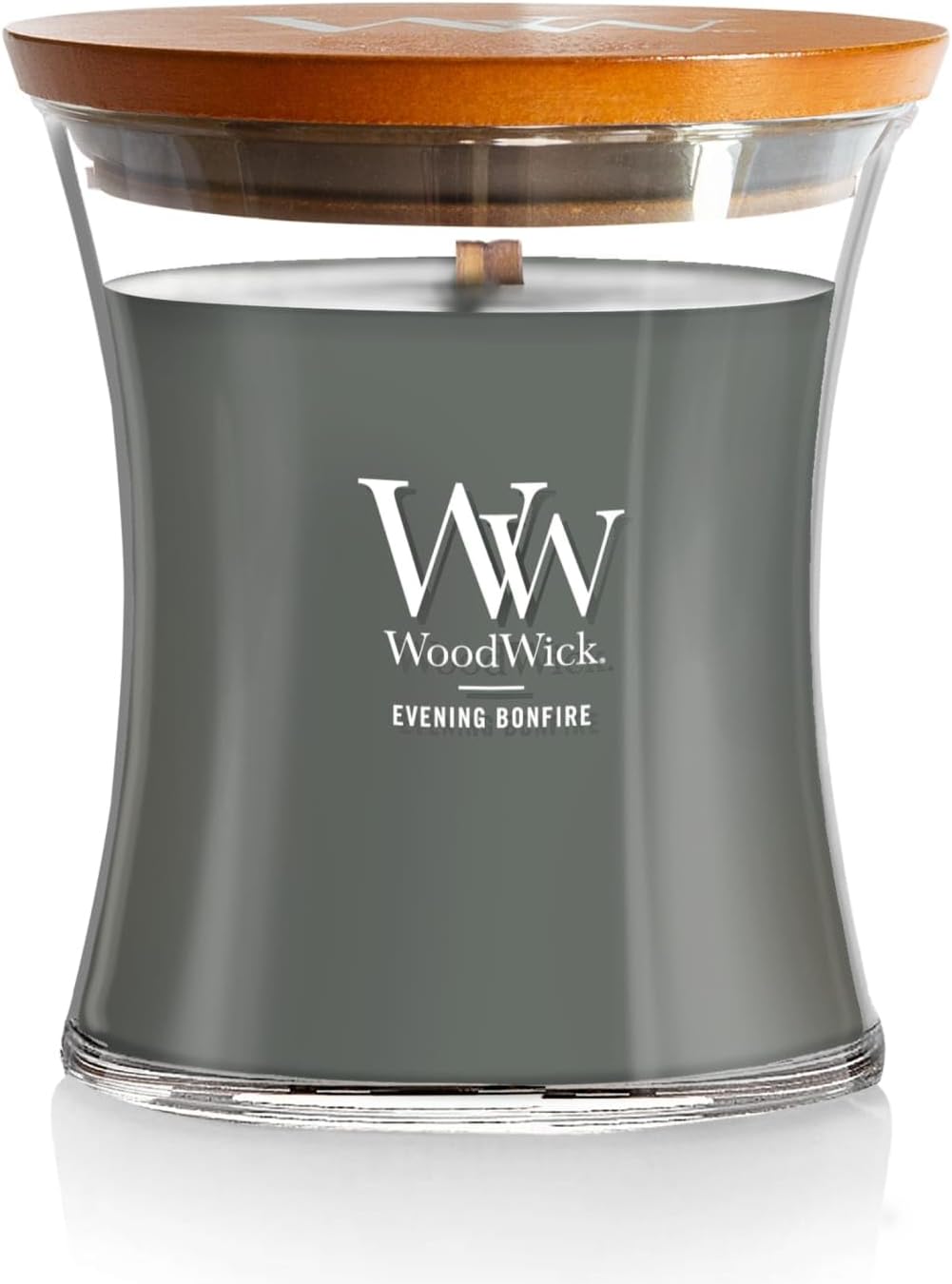 WoodWick Evening Bonfire Scented Medium Hourglass Candle, Crackles as it Burns, Great for Gifting, 9.7oz