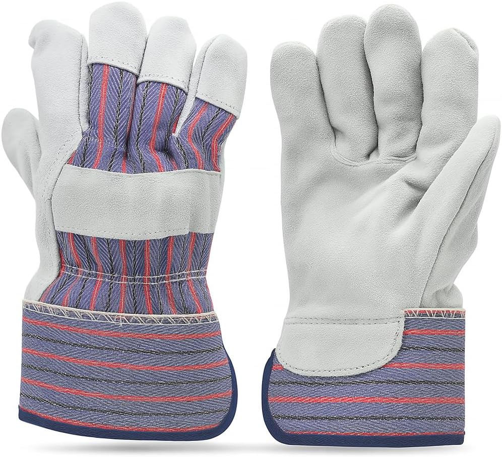 5015 5 Pair Pack Leather palm work gloves cowhide leather suede finish, single or double palm