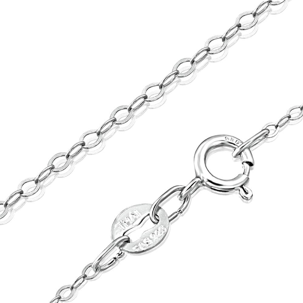 SEA OF ICE Sterling Silver 1mm Super Thin Delicate Flat Cable Chain Necklace, Size 16 inch