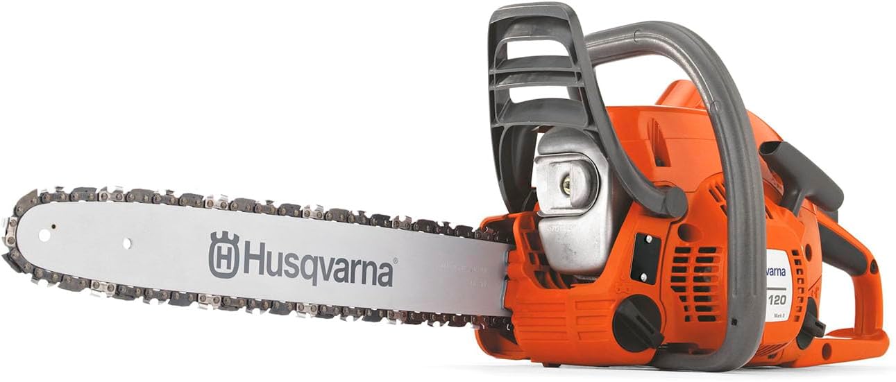 Husqvarna 120 Mark III Gas Chainsaw, 38-cc, 2-Cycle X-Torq Engine, 16 Inch Chainsaw with Automatic Oiler, For Wood Cutting and Tree Pruning
