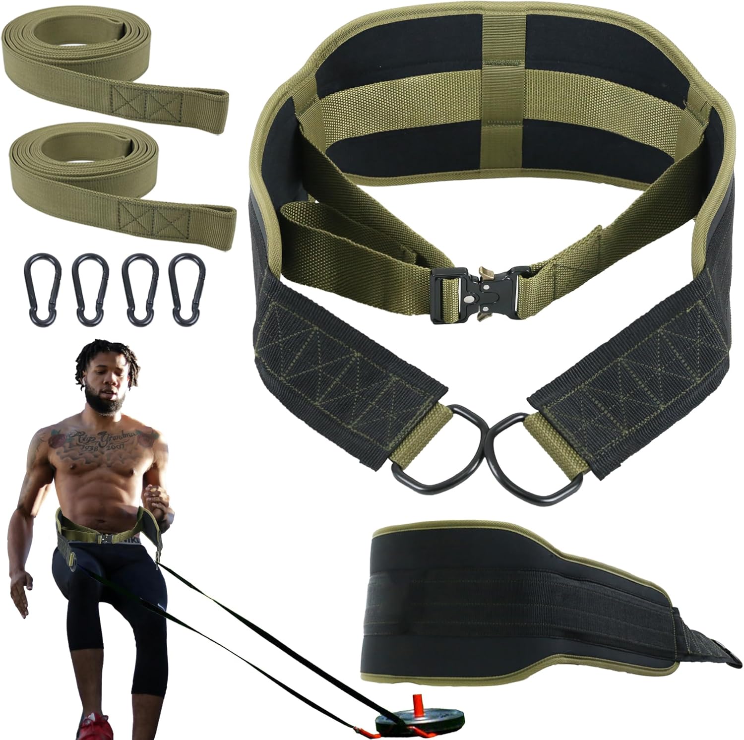 POWLIF Sled Pulling Belt, Adjustable Weight Belt for Pulling with 2 Pulling Straps, Belt for Sled Pulling