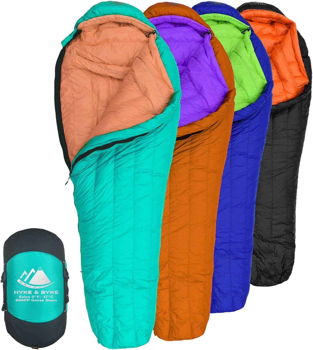 Hyke & Byke Eolus 0°F Cold Weather Mummy Hiking & Backpacking Sleeping Bag - Goose Down 800 FP 4 Season Sleeping Bags for Adults - Ultralight with Compression Stuff Sack