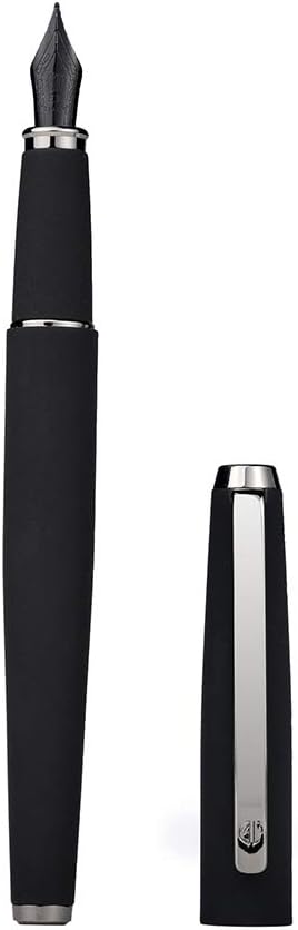 Hongdian 517D Matte Black Fountain Pen Medium Nib, Warrior Series Classic Design with Converter and Metal Box