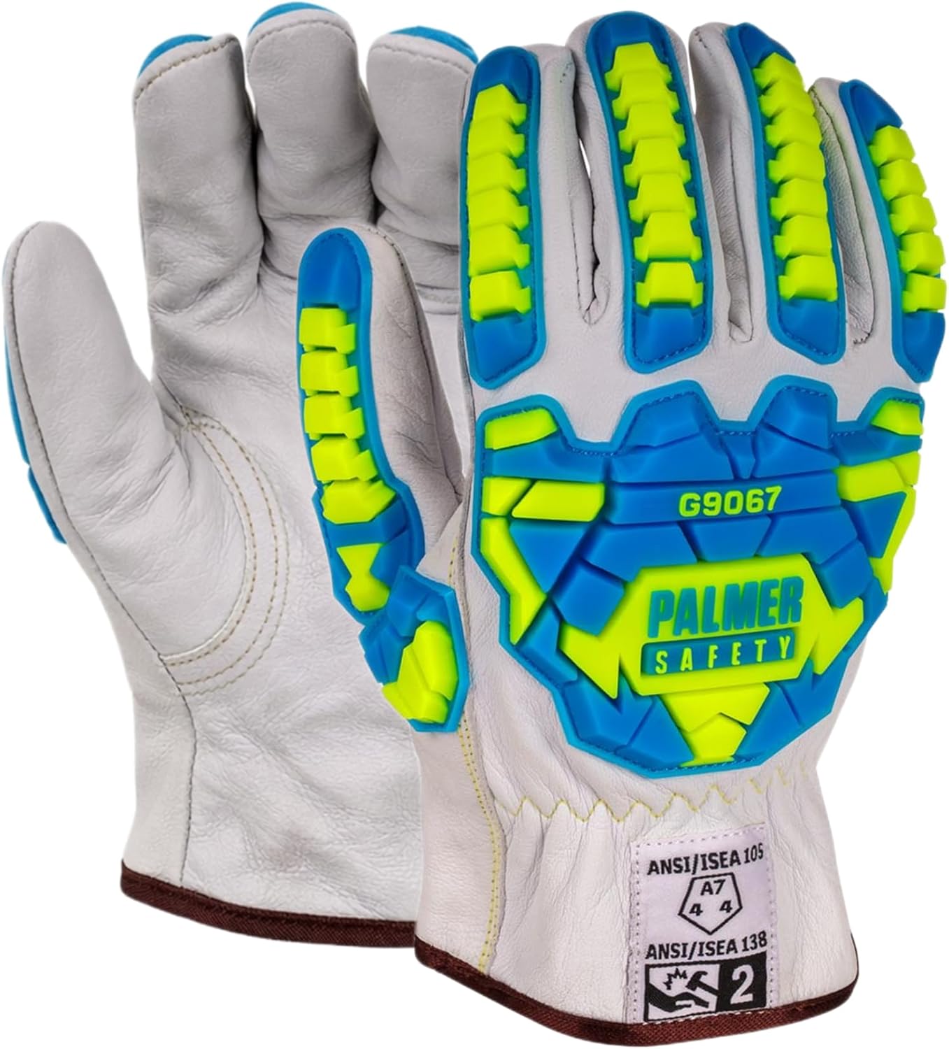 Palmer Safety PS360 Cut Resistant Work Gloves ANSI A7, Impact Resistant Goatskin Leather, Hi-Vis TPR
