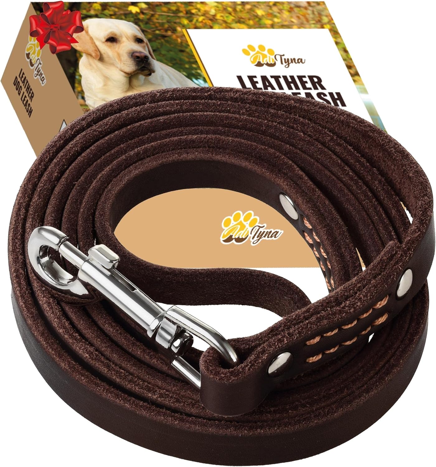 ADITYNA - Premium Leather Dog Leash - 6 ft, Heavy-Duty, Soft & Strong for Small/Medium Dogs - Perfect for Walking, Training, Hiking, and Running (Medium: 6 ft x 5/8", Brown)