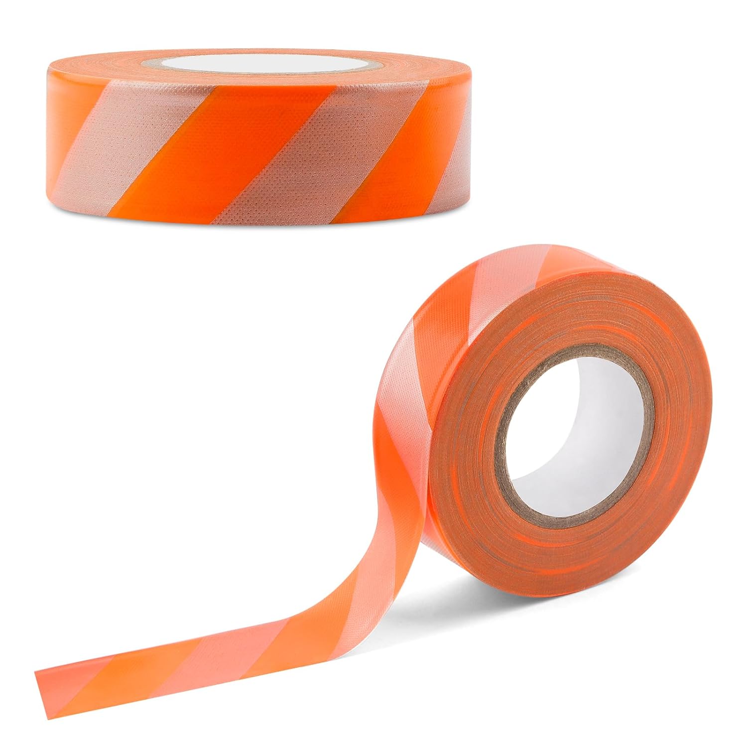 Unknown 2 Rolls Flagging Tape with Orange Silver Stripes, 1 inch x 300ft Non Adhesive PVC Marking Ribbon Surveyors Tape for Hunting Trail Boundaries Hazardous Areas Marking Halloween Party Decors