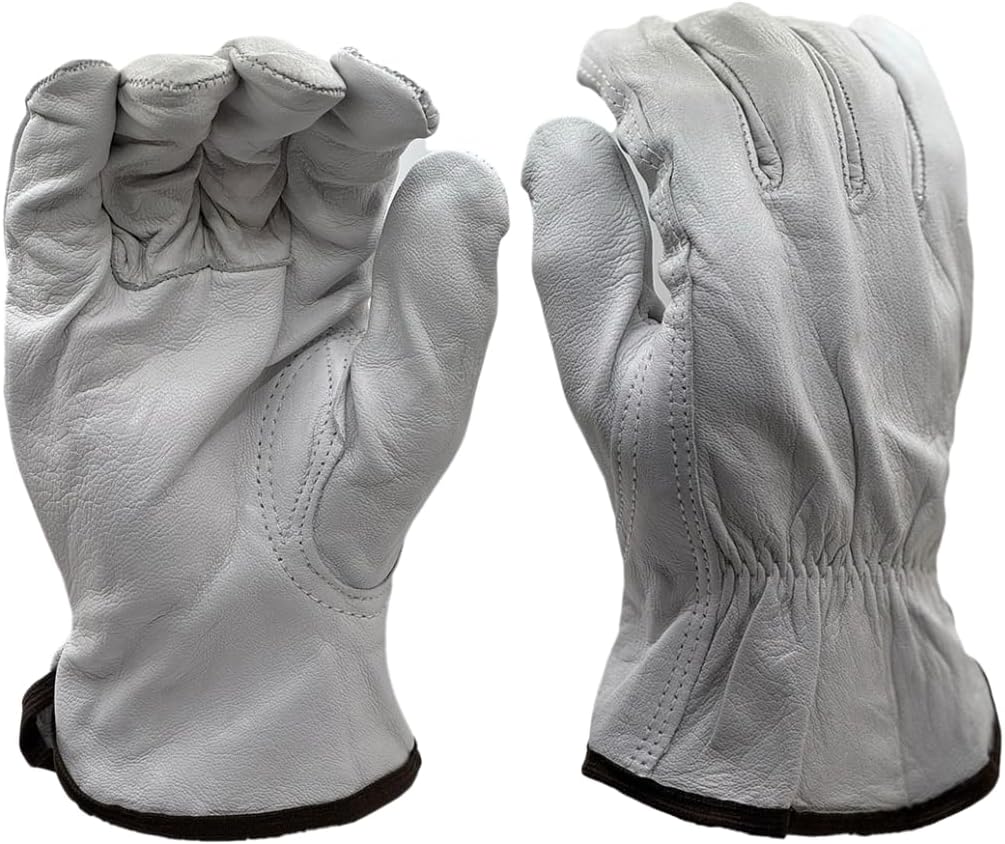 Unknown 8364 Premium White Goatskin Leather Driver Work Gloves,Shirred ...