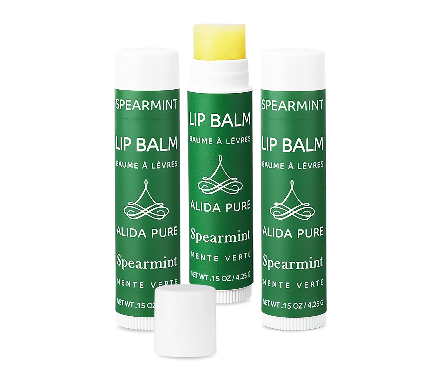 ALIDA PURE Spearmint Lip Balm Collection, Vegan Set, Beeswax Free, with Organic Jojoba and Avocado Oil, Vitamin E, Natural Moisturizer for Dry, Chapped Lips, 3 Tube Set
