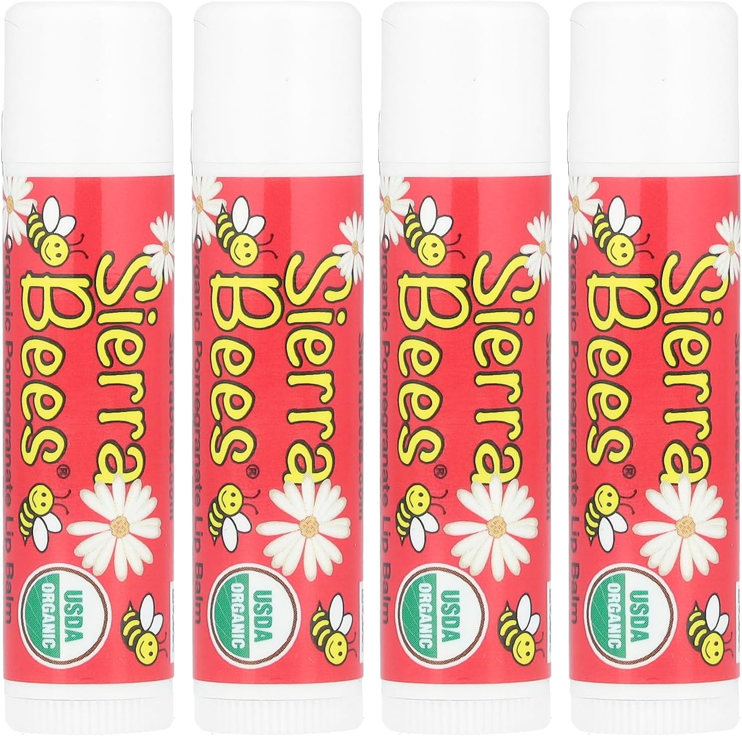 Sierra Bees Organic Lip Balm by Sierra Bees - Moisturizing Balm for Chapped Lips - Featuring Sustainably Sourced Beeswax, Olive Oil, Sunflower Oil, & Vitamin E - Cruelty Free, Non-GMO - 4 Pack - Pomegranate