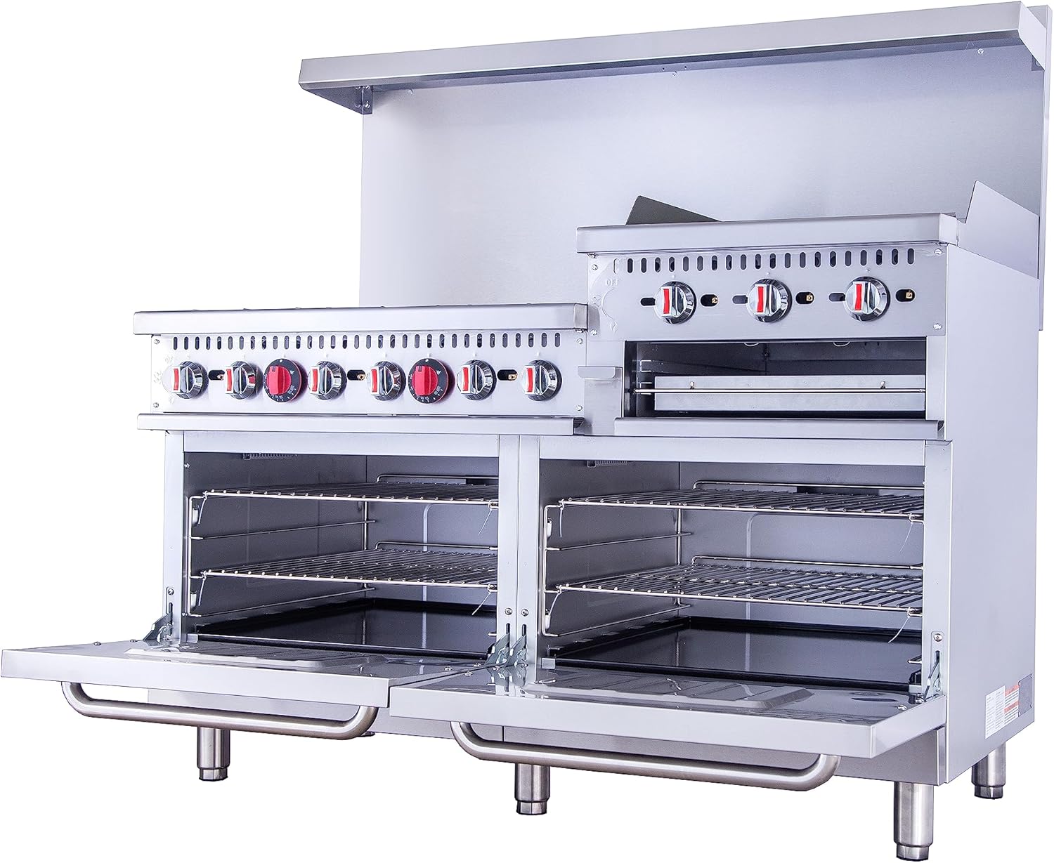EASYROSE 60" Commercial Gas Range with Dual Ovens, Griddle & Salamander