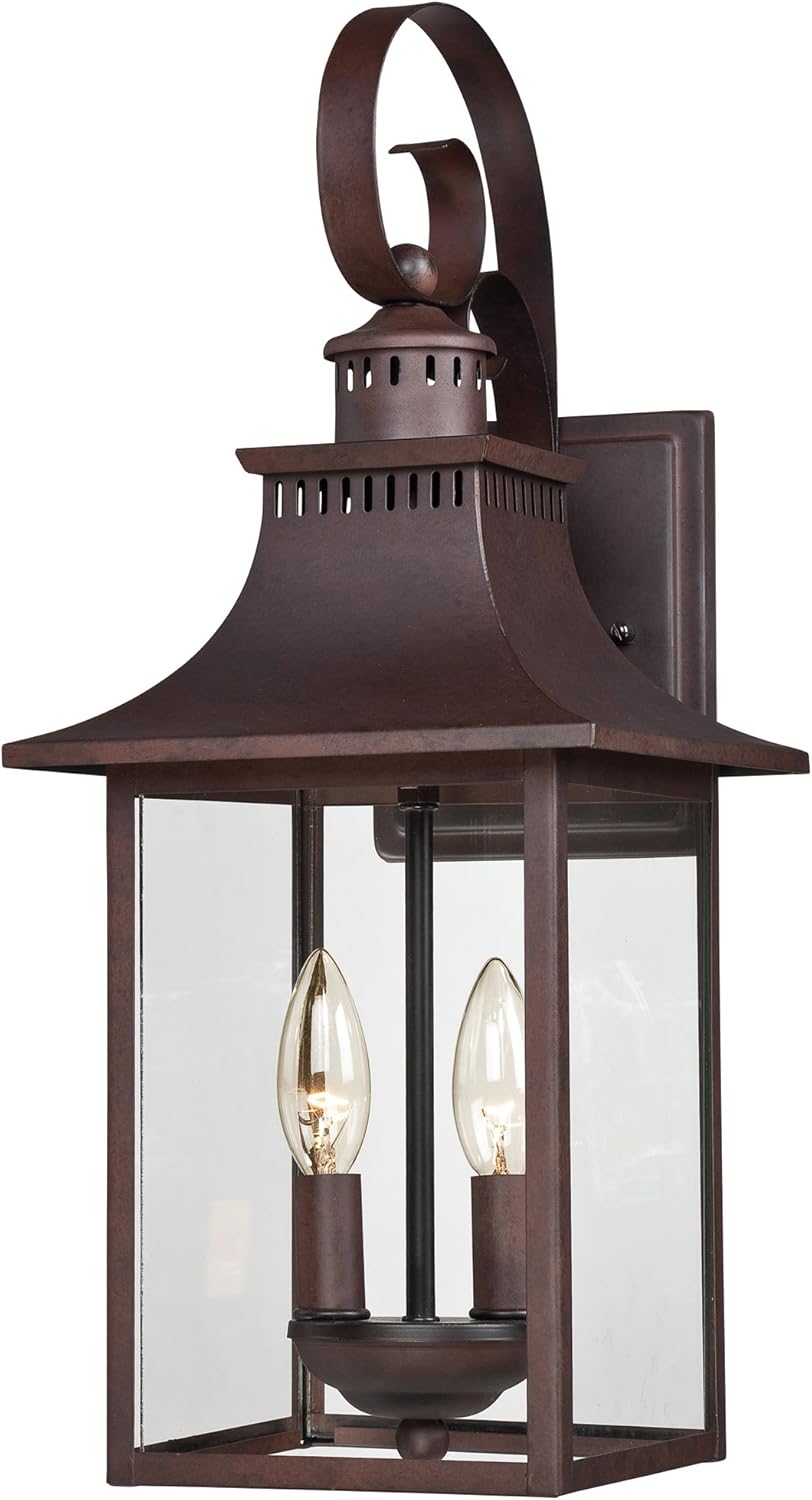 Quoizel Chancellor 19" Outdoor Wall Lantern, 2-Light Copper Bronze Sconce with Clear Glass for Porch, Patio, or Entryway - Wall Porch Lights