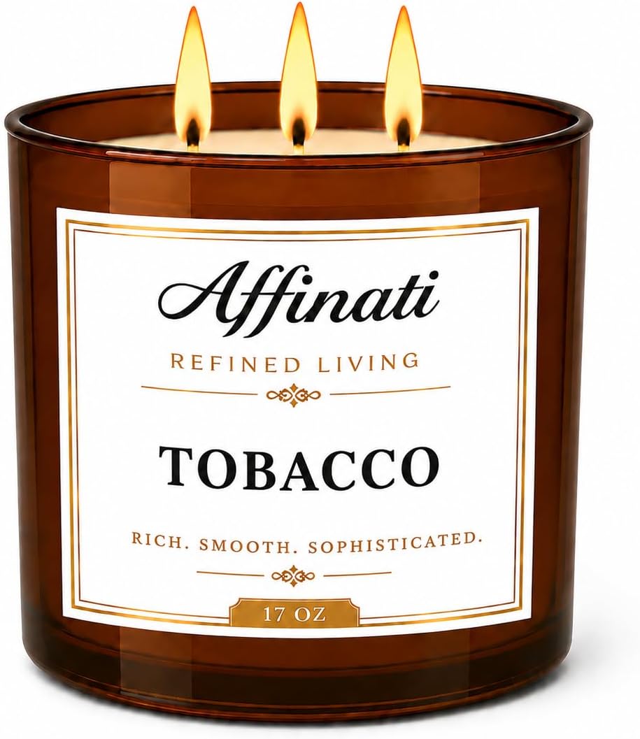 Affinati Tobacco 3-Wick Candle - Affinati 17 oz Luxury Soy Blend Wax Candle, Long-Lasting Home Fragrance