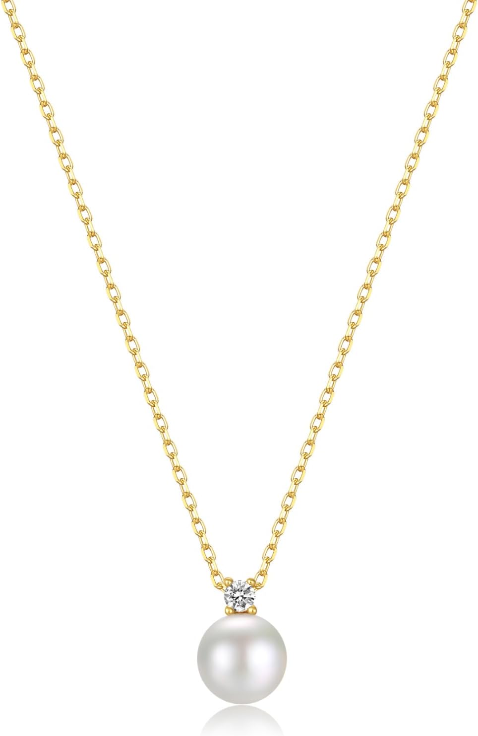 Generic 14K Gold Vermeil Sterling Silver 925 Pearl Pendant Necklace for Women Dainty CZ Necklace Chain Freshwater Pearl Necklace Adjustable Simple Pearl Necklaces for Everyday Jewelry Gifts