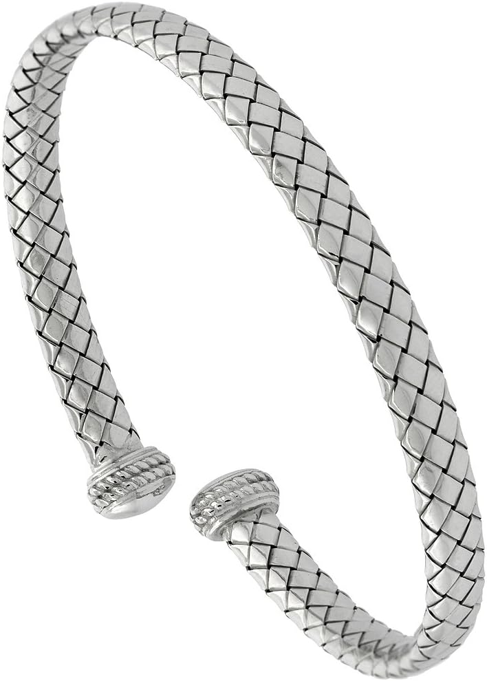 Unknown Sterling Silver Cuff Bracelet Basketweave Tubing Italy, fits 6.5-7 inch