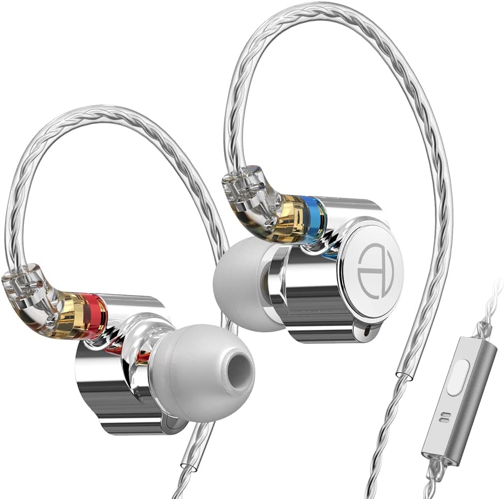 TA1 in Ear Monitor Headphones Knowles BA+DD Hybrid Driver IEM Earphones Metal Shell MMCX Detachable Silver-Plated Cable Noise Isolating HiFi Wired Earbuds for Musicians Singers Audiophile