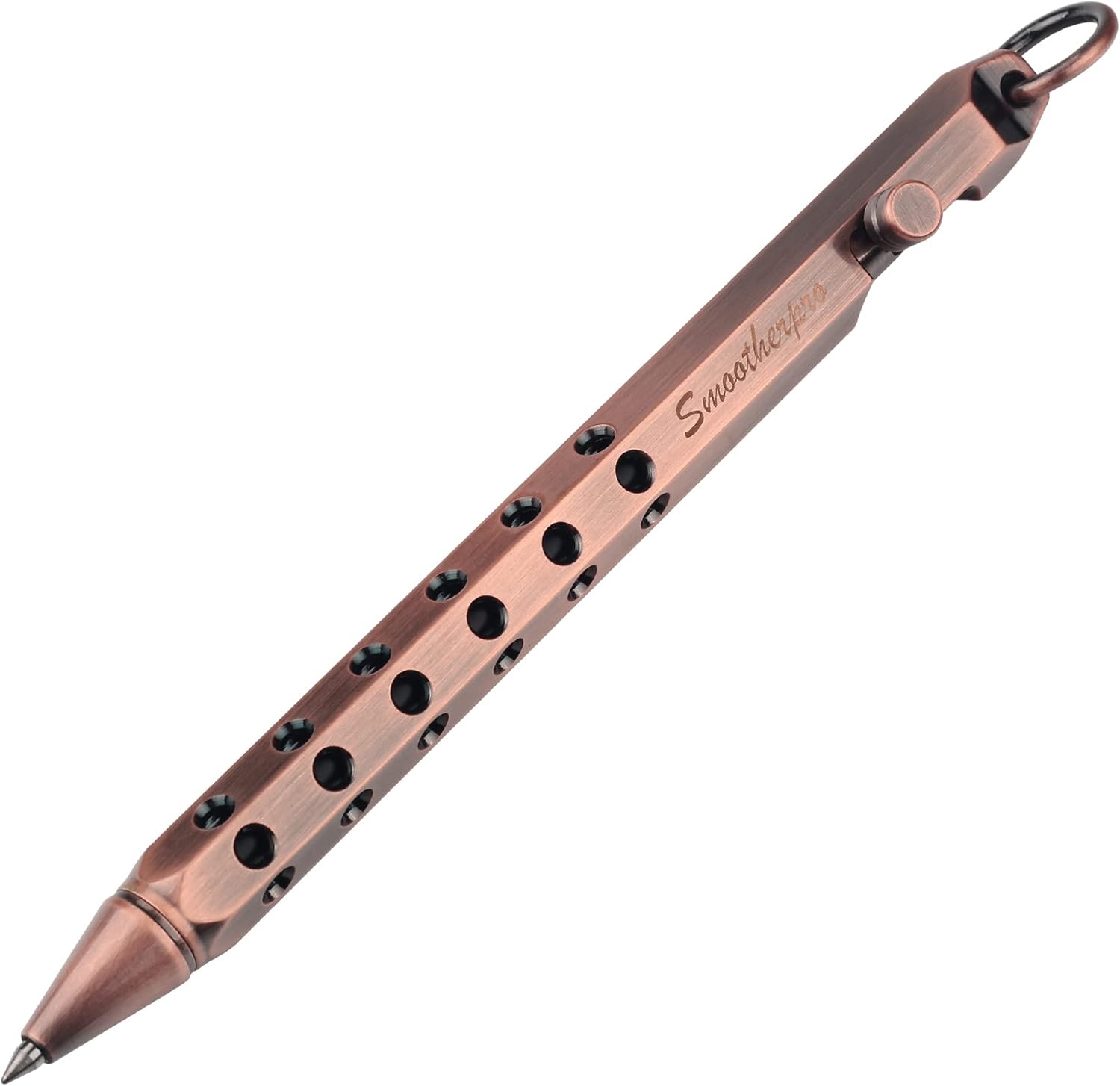 SMOOTHERPRO Solid Brass Bolt Action Pen Compatible with Pilot G2 Refill Hexagonal Six Edge Hollow Out Grip for EDC Tremor Parkinson Arthritic Color Retro Red Copper (SE303)